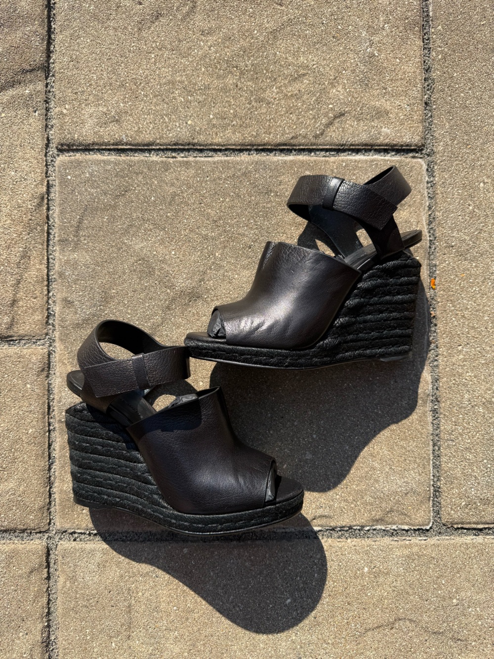 Alexander Wang Black Leather Espadrille Wedge Sandals